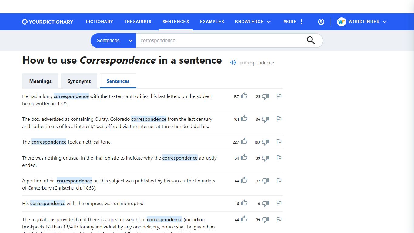 How to use Correspondence in a sentence - YourDictionary