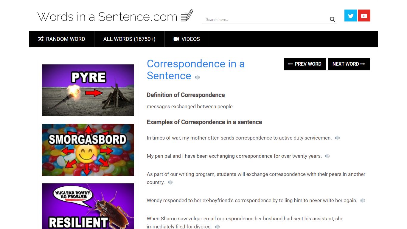 Correspondence: In a Sentence – WORDS IN A SENTENCE