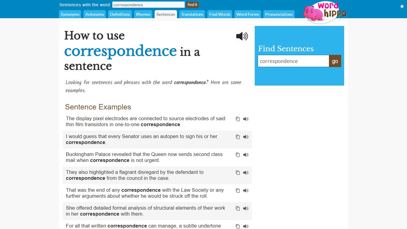 How to use "correspondence" in a sentence - WordHippo