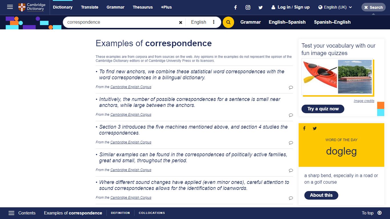 correspondence in a sentence | Sentence examples by Cambridge Dictionary