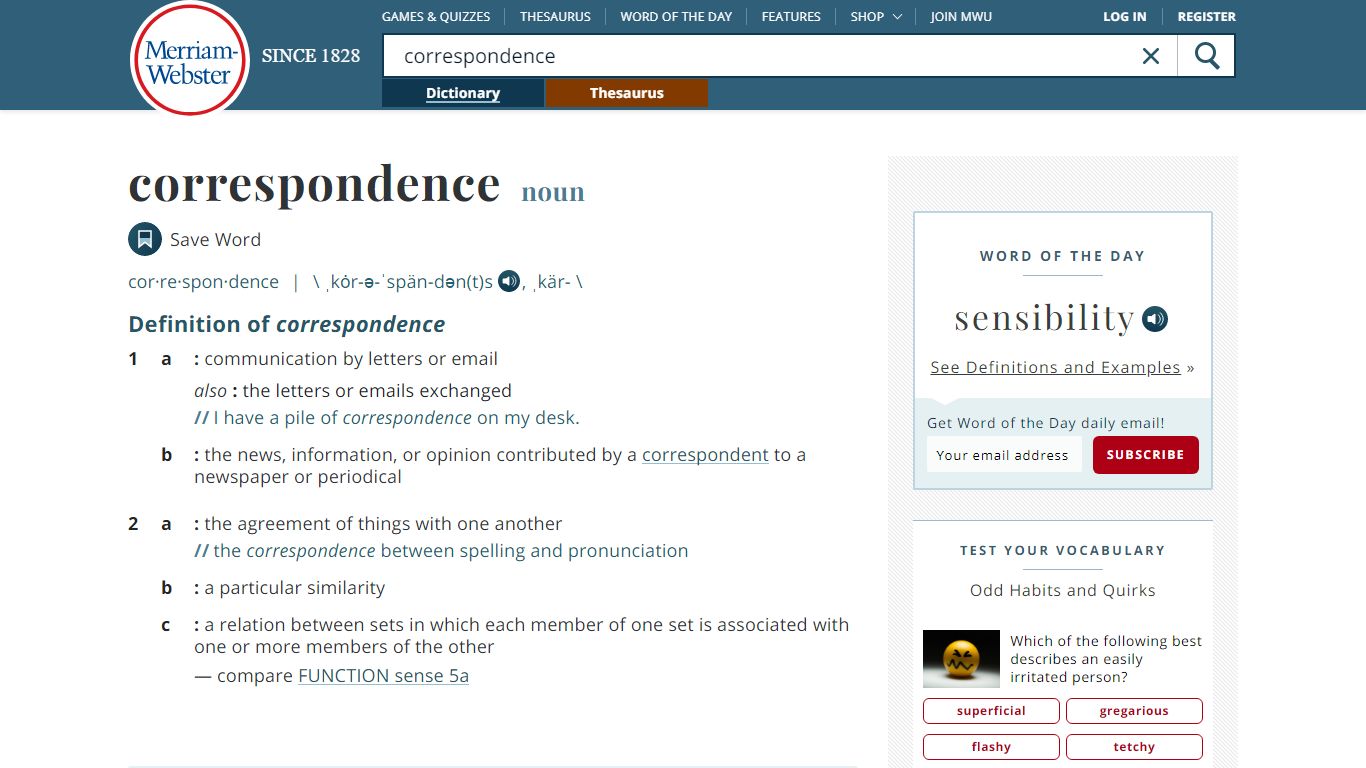 Correspondence Definition & Meaning - Merriam-Webster